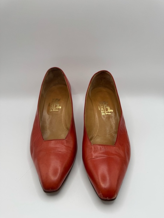 Hermes Shoes - Vintage Hermès Paris Brick Red Leather Kitten Heel Pump Size 36.5 France